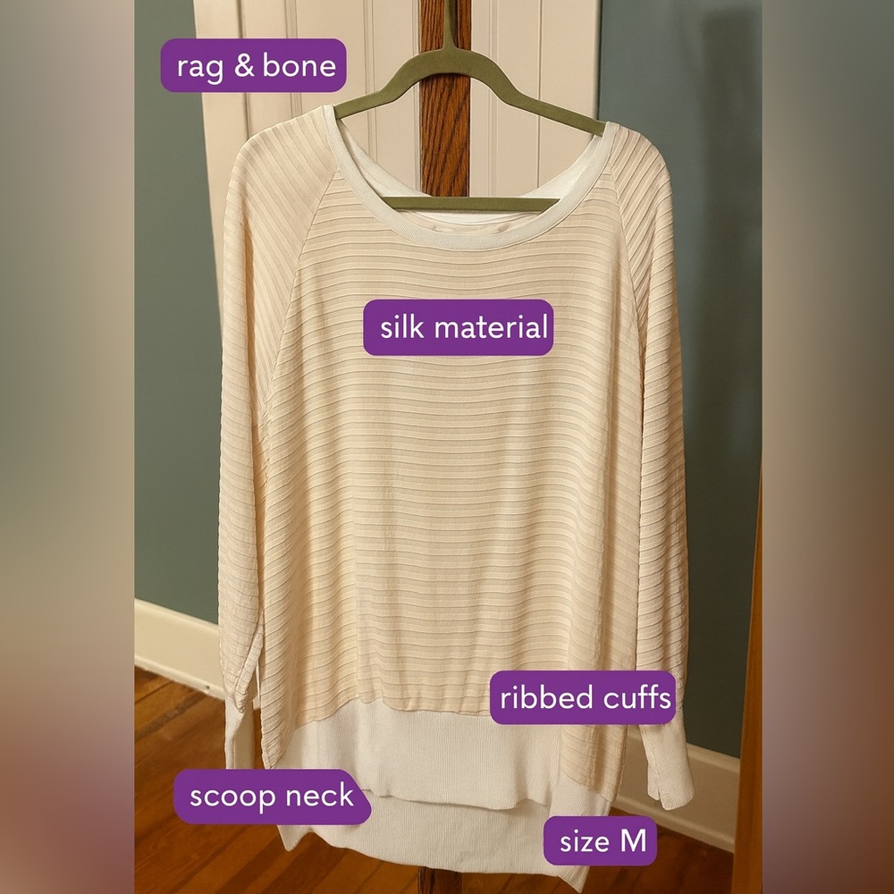 Vintage Rag & Bone silk shadow stripe cuffed top sz 4 oversized to M